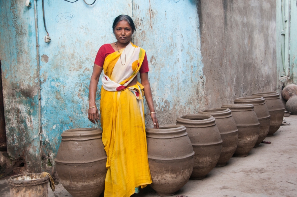 Potter making clay pots at the village of India.